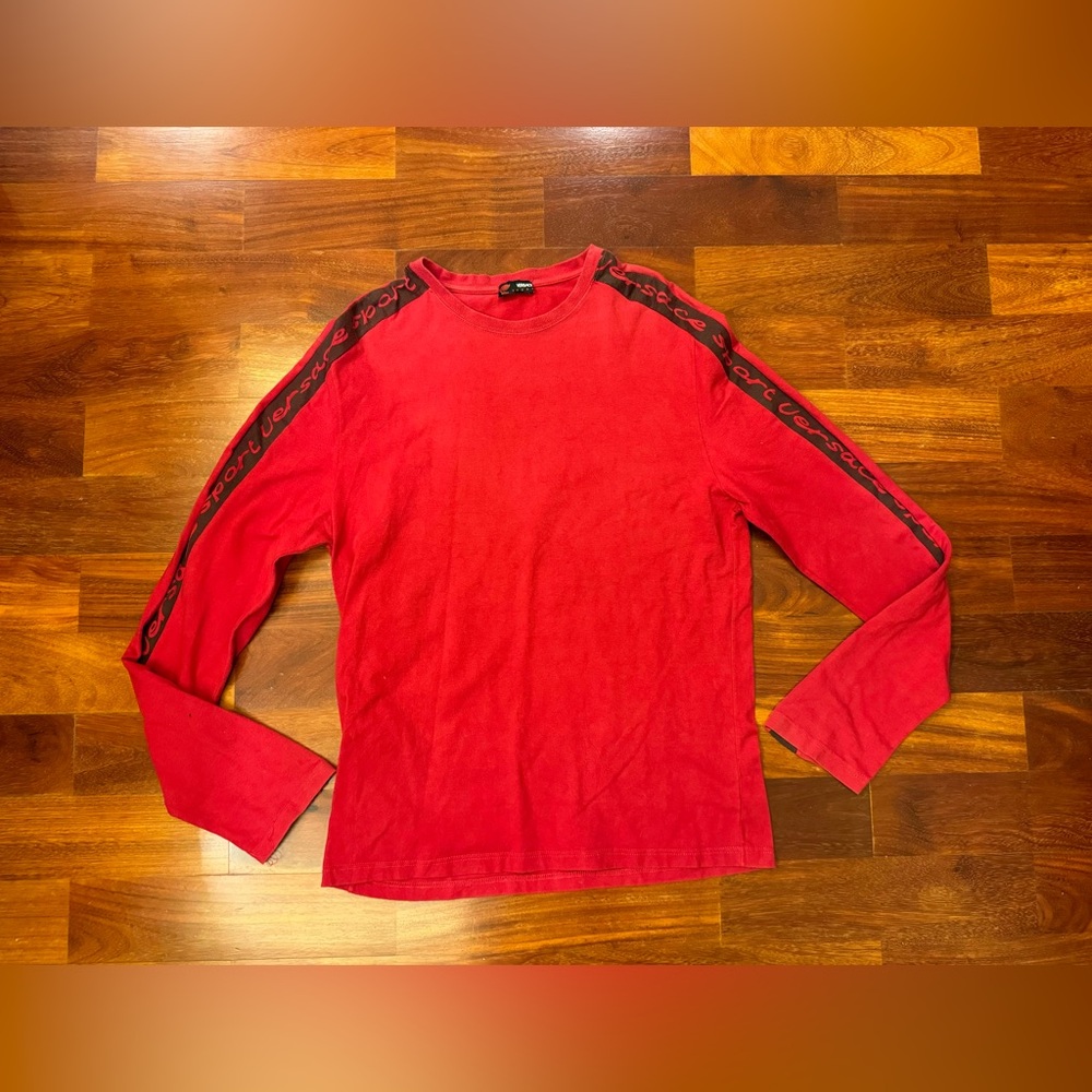 Vintage Versace Red Long Sleeve Shirt with Black Accents